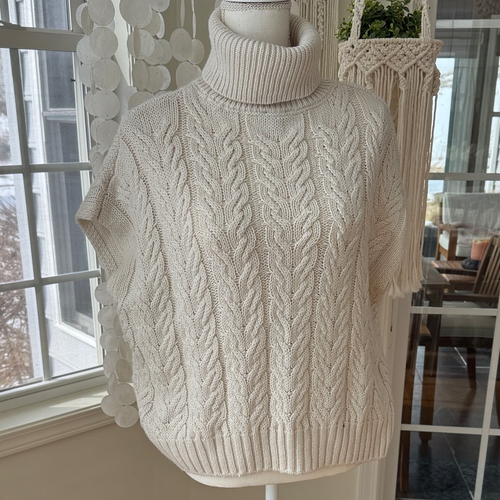 Women's Cream Alpaca Feel Cable Knit Turtleneck Sweater